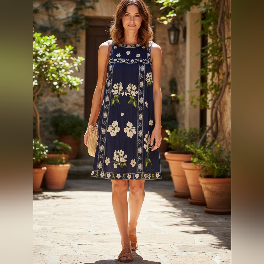 ANTHROPOLOGIE MAIVE  Embroidered Swing Dress